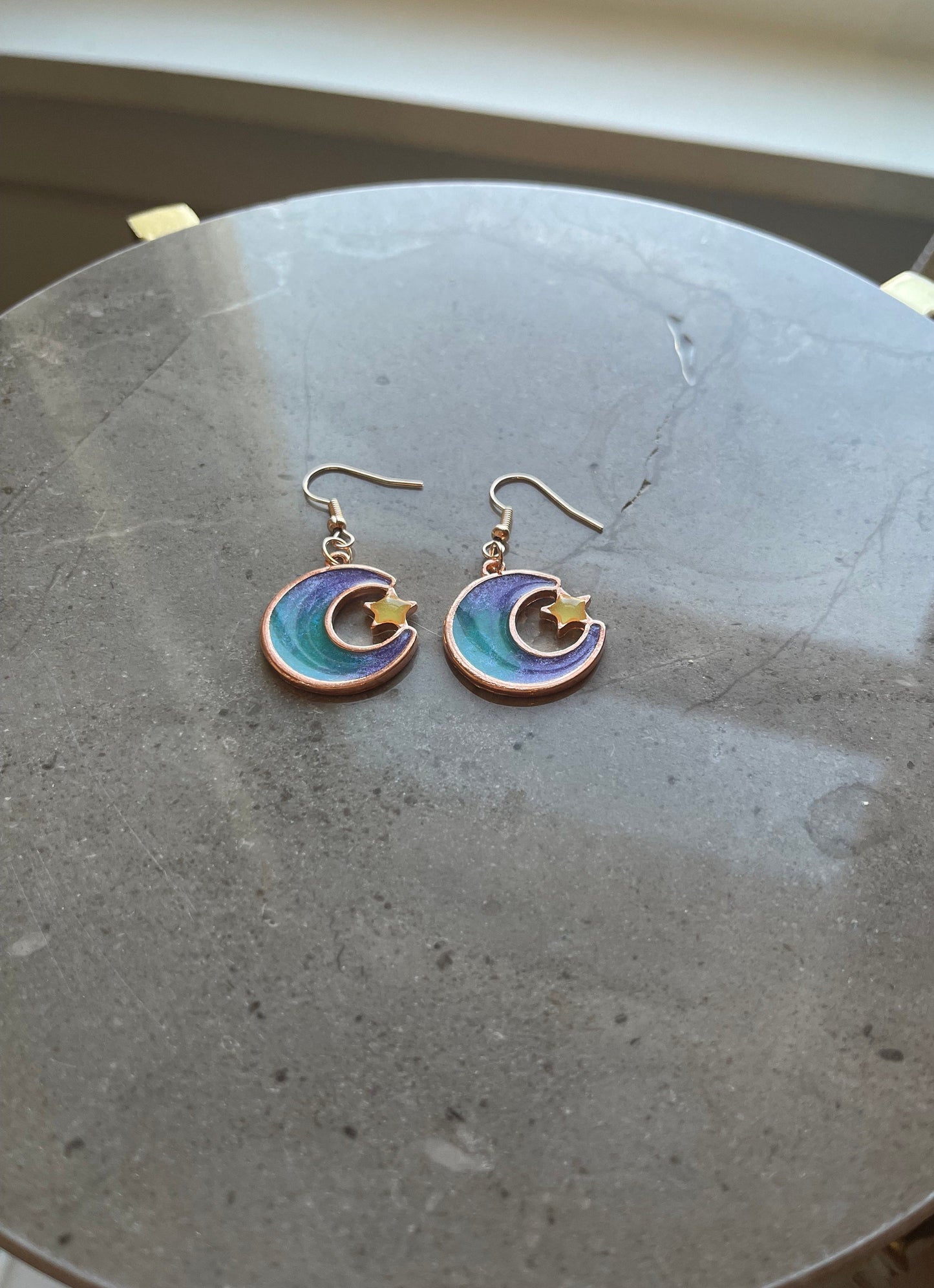 Custom Moon Earrings - Two-Tone with Glow in the Dark Stars