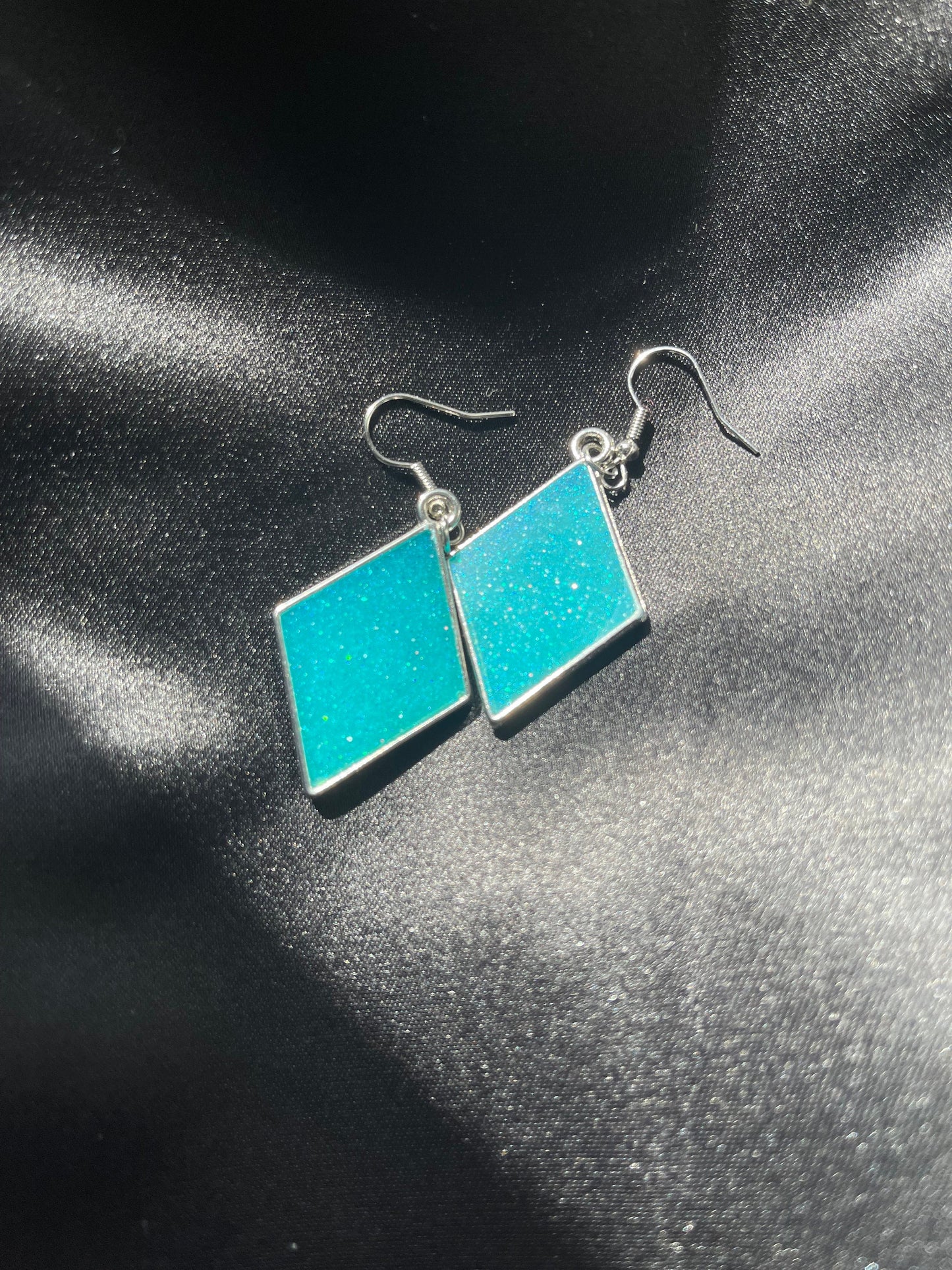 Custom Silver Diamond Resin Earrings