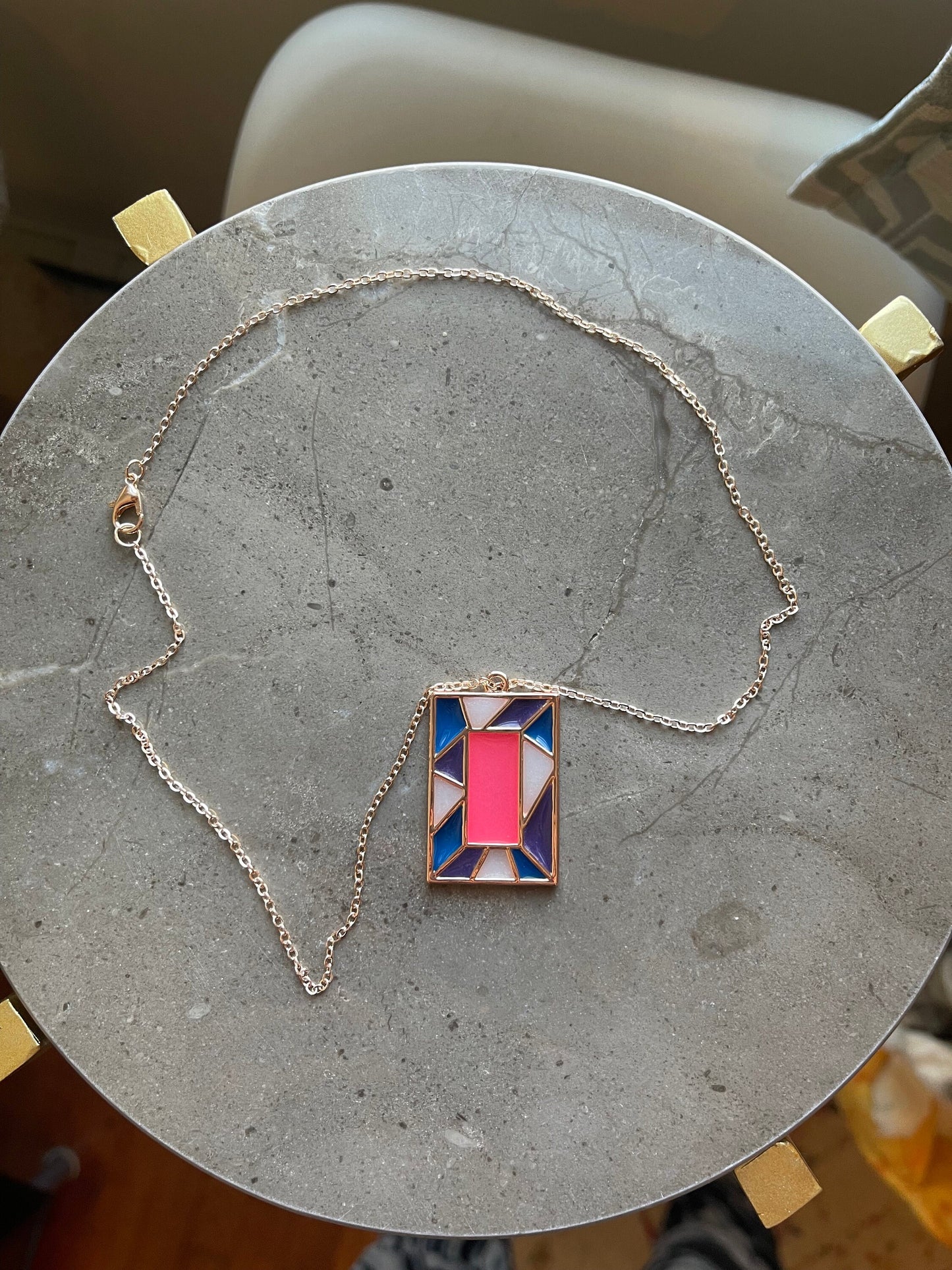 Custom "Stained Glass" Resin Rose Gold Necklace - Glow in the Dark