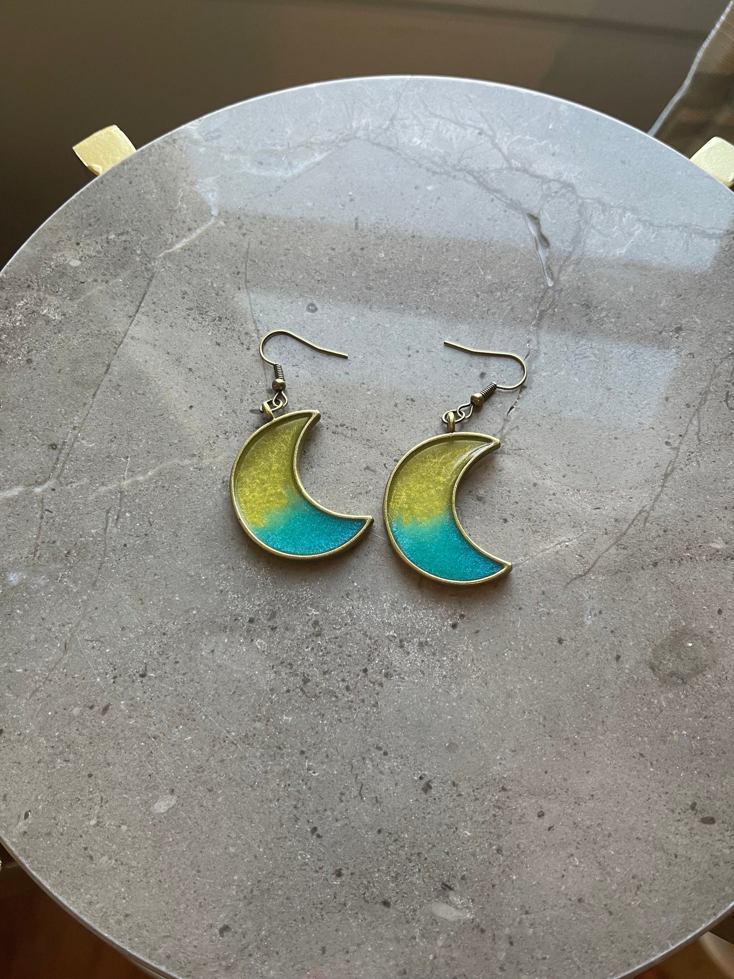 Custom Two-Tone Resin Moon Earrings