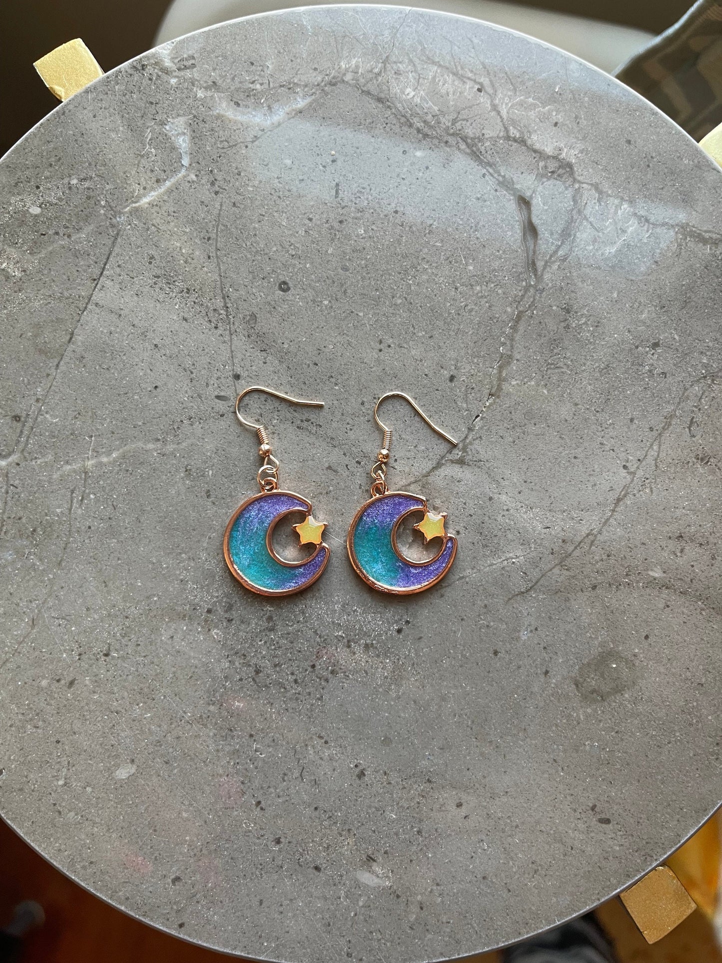 Custom Moon Earrings - Two-Tone with Glow in the Dark Stars