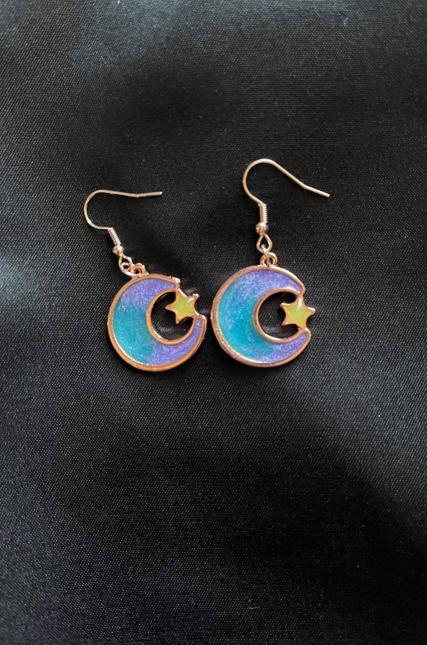 Custom Moon Earrings - Two-Tone with Glow in the Dark Stars