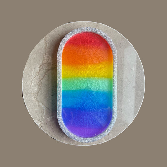 Rainbow Resin Trinket Tray/Coaster - Glitter Rim