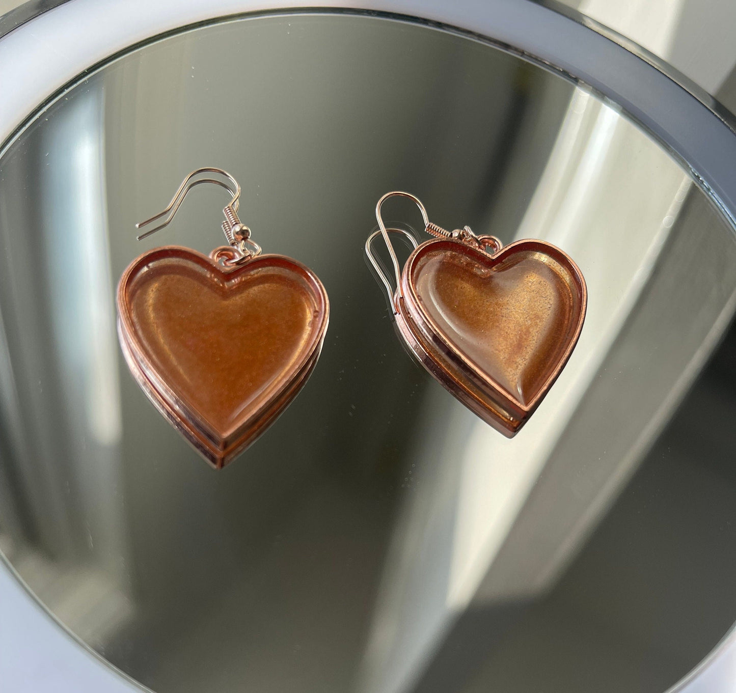 Custom Rose Gold Heart Resin Earrings