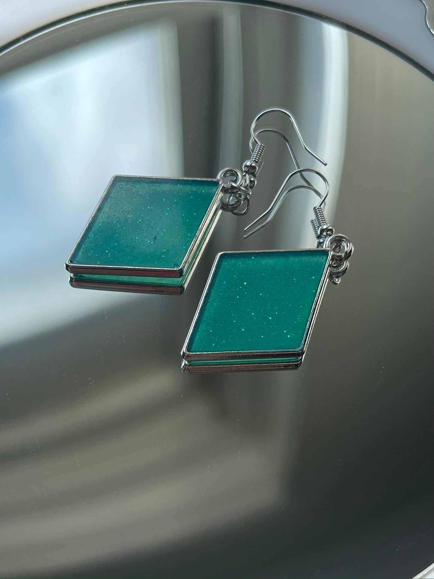 Custom Silver Diamond Resin Earrings