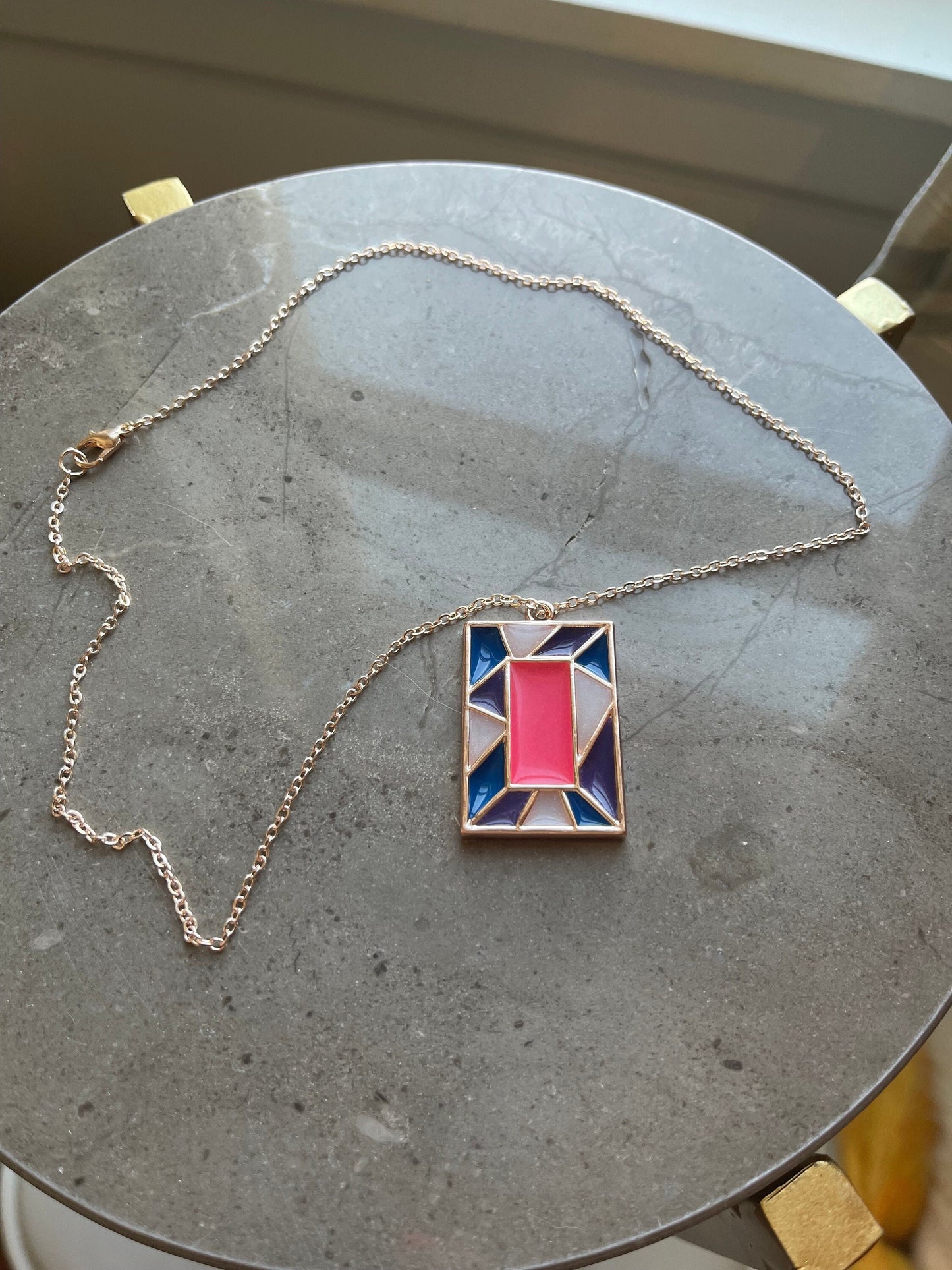 Custom "Stained Glass" Resin Rose Gold Necklace - Glow in the Dark