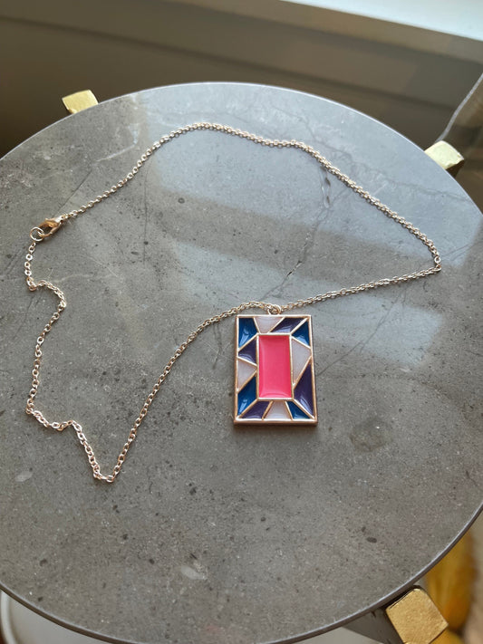 Custom "Stained Glass" Resin Rose Gold Necklace - Glow in the Dark