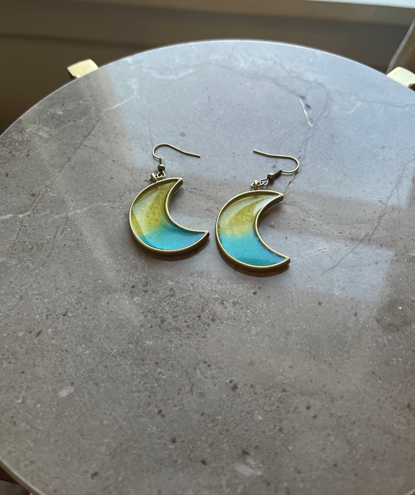 Custom Two-Tone Resin Moon Earrings