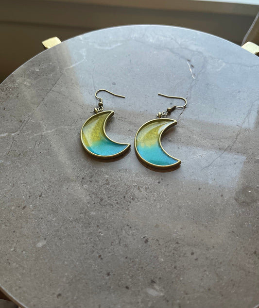 Custom Two-Tone Resin Moon Earrings