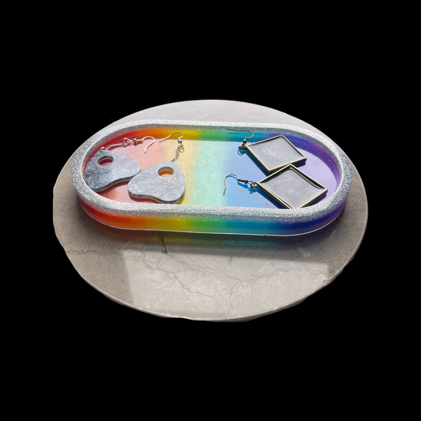 Rainbow Resin Trinket Tray/Coaster - Glitter Rim
