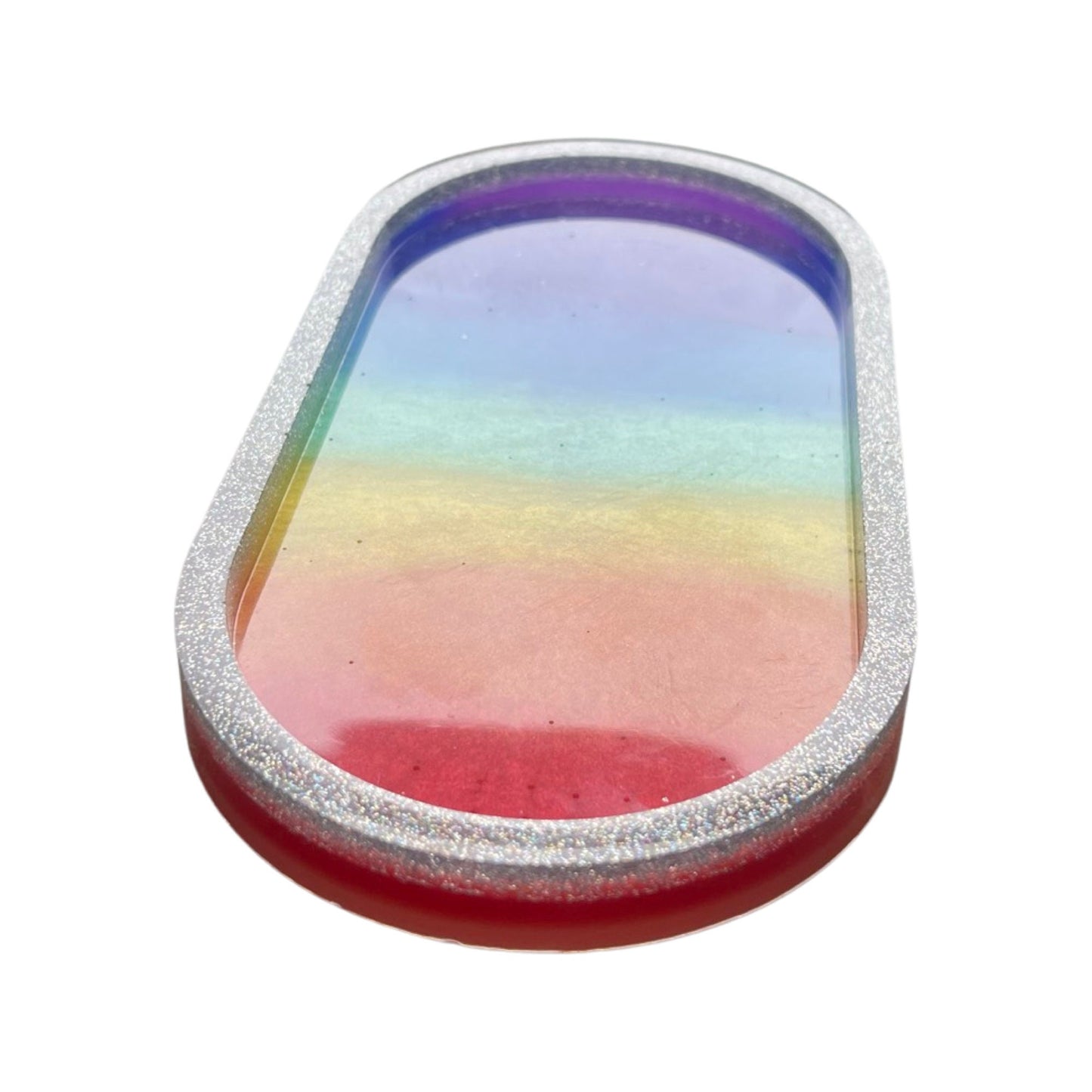 Rainbow Resin Trinket Tray/Coaster - Glitter Rim