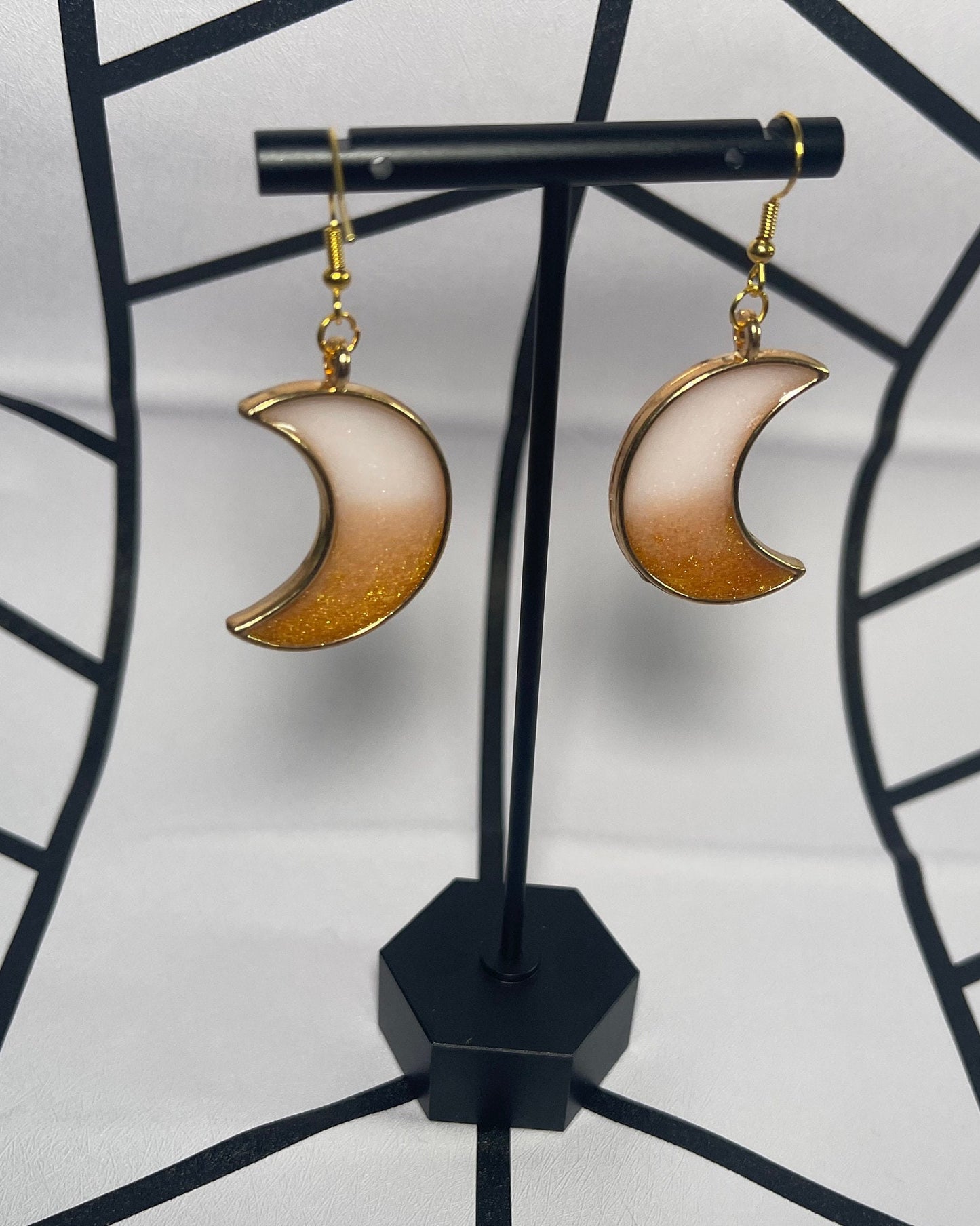 Two Tone Resin Moon Earrings - Custom