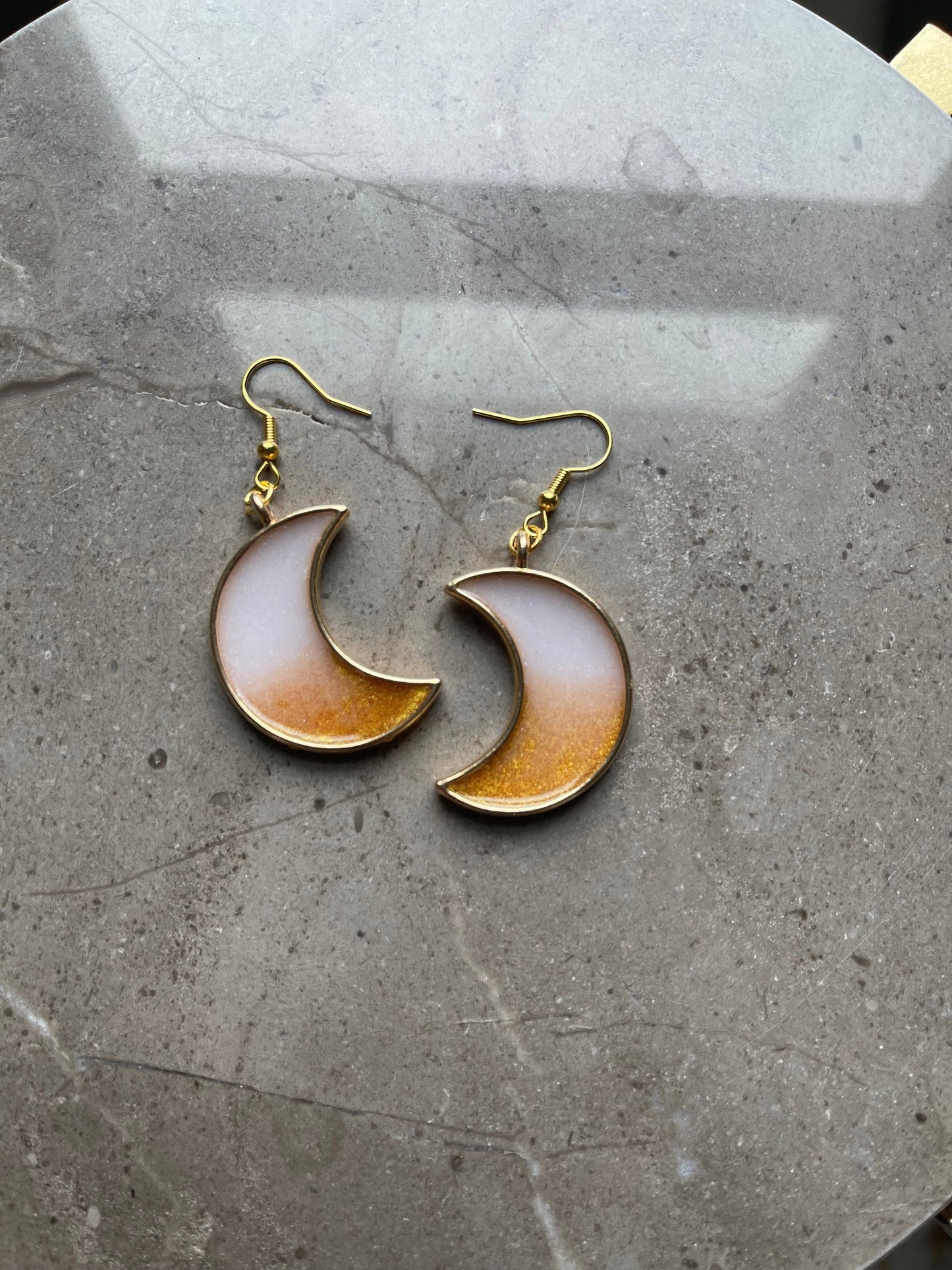 Two Tone Resin Moon Earrings - Custom