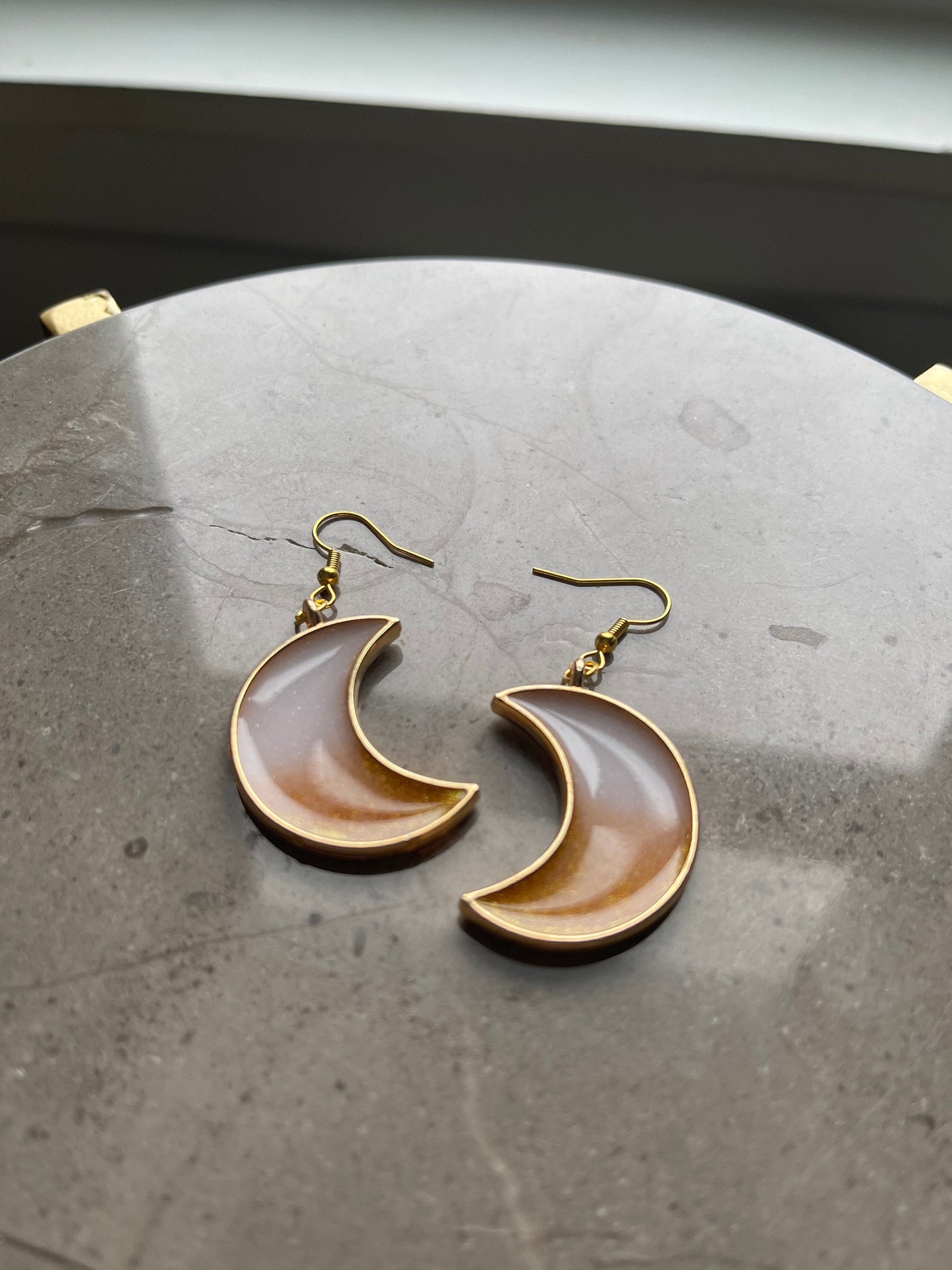 Two Tone Resin Moon Earrings - Custom