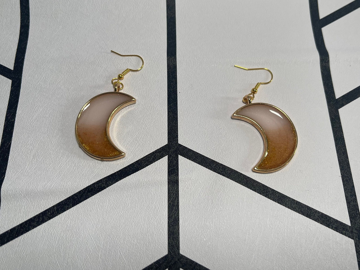 Two Tone Resin Moon Earrings - Custom