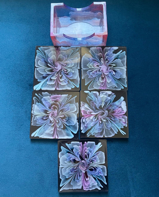 Floral Resin Coasters with Holder