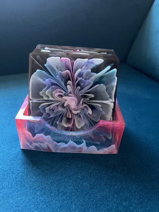 Floral Resin Coasters with Holder